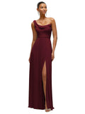 Chiffon One-Shoulder Maxi Dress with Draped Cowl Neckline