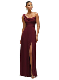 Chiffon One-Shoulder Maxi Dress with Draped Cowl Neckline