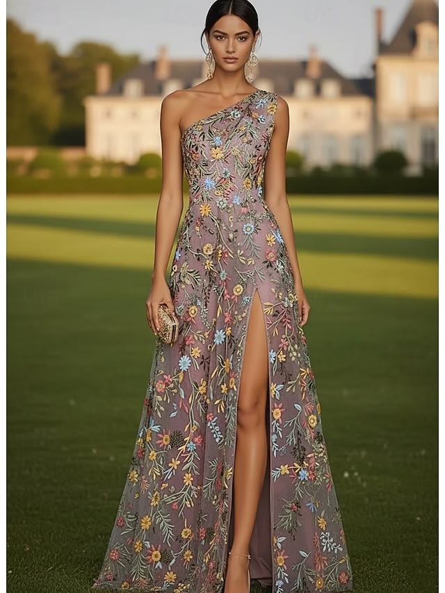 A Line Floor Length Evening Gown Formal Dress Elegant Floral