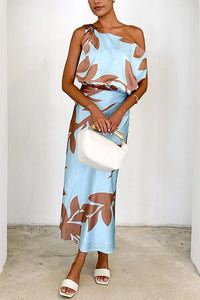 Off Shoulder Waisted Print Maxi Dress