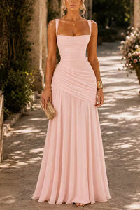 Margovil Sleeveless Back Criss Cross Solid Flowy Maxi Dress