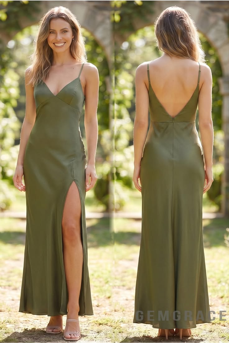 Satin Slip Dress With Side Slit And Open Back For Outdoor Summer