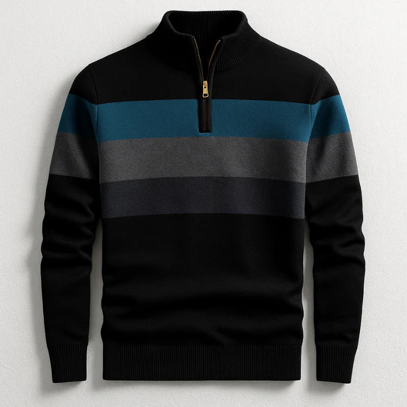 Douglas - Stripe Quarter-Zip Cotton Pullover