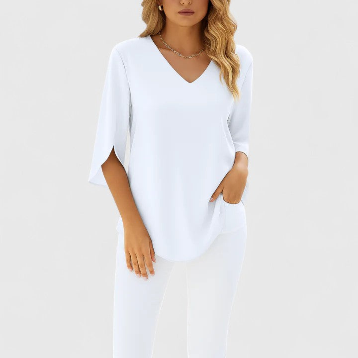 Violetta | Sophisticated V-Neck Blouse White