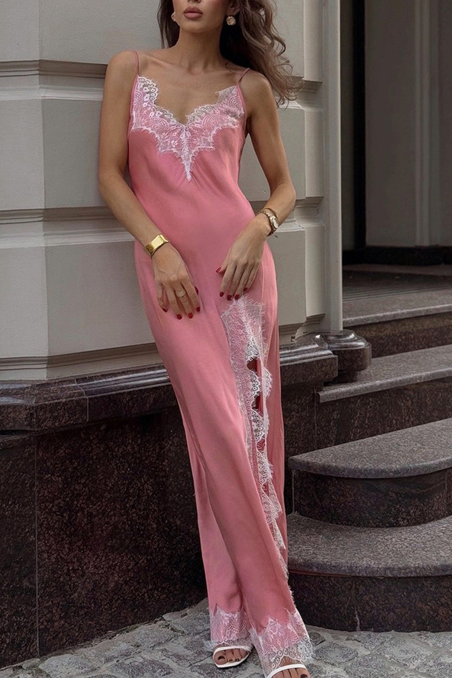 Victoria Lace Strapless Maxi Dress
