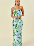 Lulakate Dress Hannah Strapless Floral Jacquard Column Dress In Light