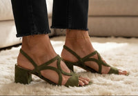 Marcia - Geometric Lime Heeled Sandals
