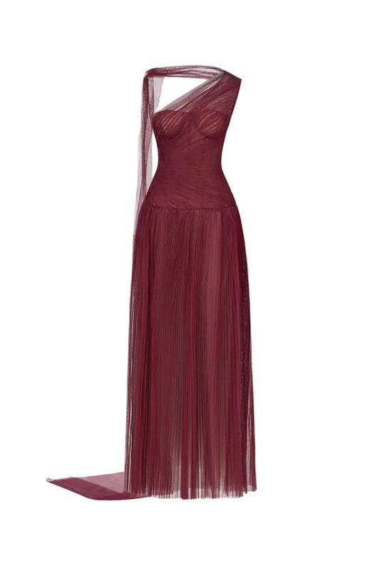 Bordeaux Draped Maxi Dress Bordeaux