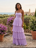 Stunning Lavender Pleated Tiered Strapless Maxi Dress Formal & Elegant