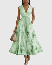 Rowella | Elegant Pleated Maxi Dress Green