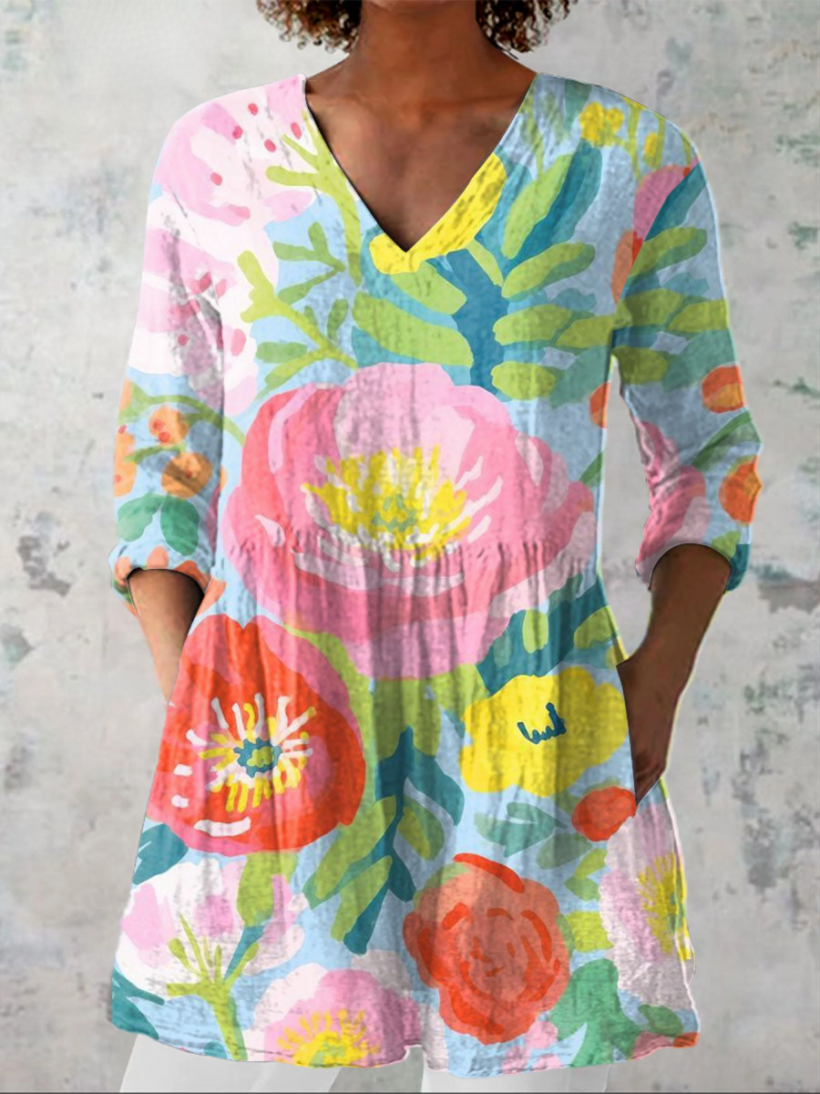 Elsinore - Long Blouse with V-Neck