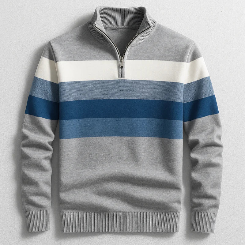 Douglas - Stripe Quarter-Zip Cotton Pullover