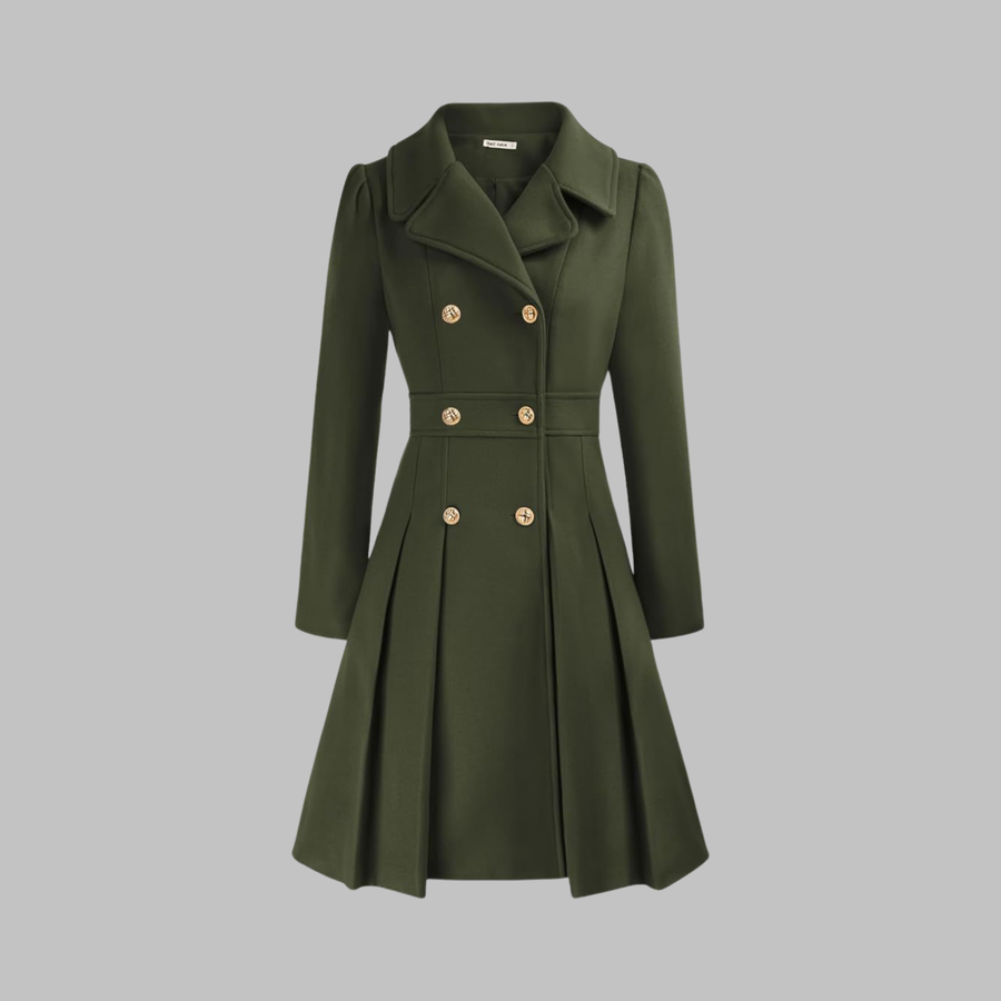 Dami - Classy Double Button Long Sleeve Coat Army Green