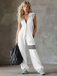Danielle - Retro Sports Jumpsuit with Hood and Stripes