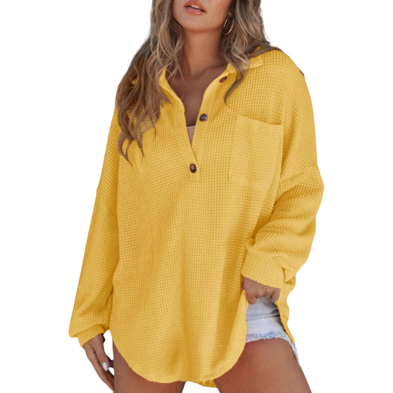 Ava – Casual Lightweight Button V Neck Tunic Blouse