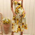 Sunflower Print Summer Dress Color: Green Yellow Size