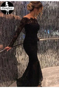 Mermaid Black Elegant Off The Shoulder Long Lace Long Sleeves Sexy