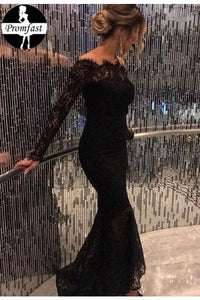 Mermaid Black Elegant Off The Shoulder Long Lace Long Sleeves Sexy