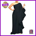 One Shoulder Ruffle Sleeve Bodycon Jumpsuit Stretchy Knit Fabric