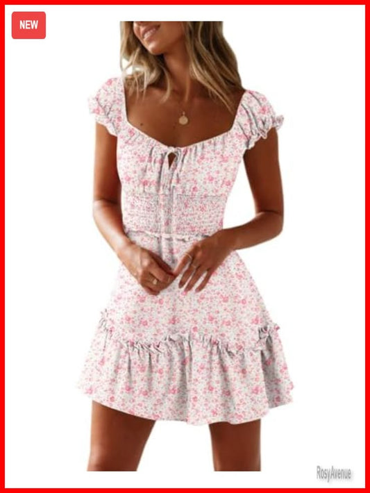 Ruffle Sleeve Sweetheart Neckline Floral Mini Dress