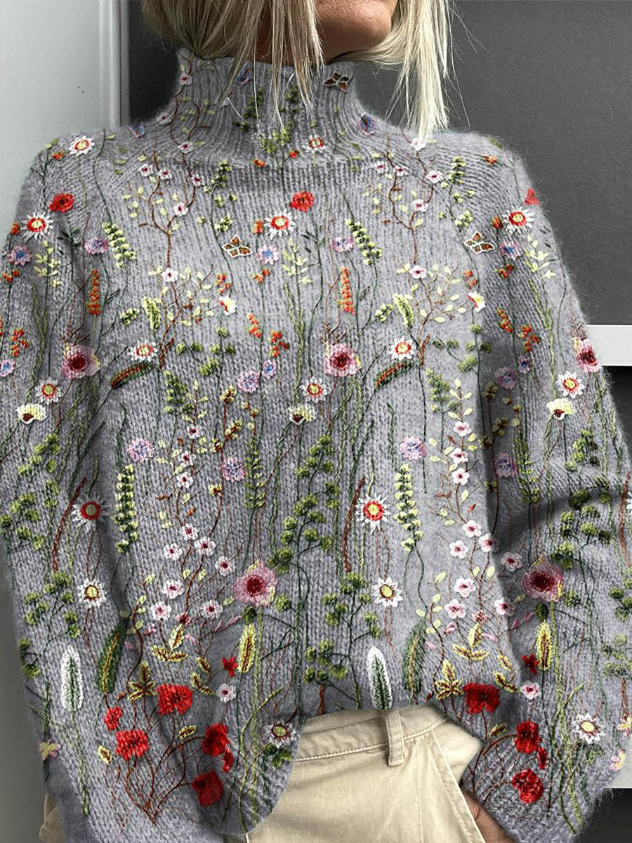 Tamara – Vintage Floral Roll Neck Jumper