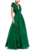 Ruffle Shoulder V Neck Chiffon Gown (Women)