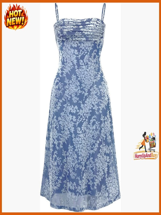 Sleeveless Spaghetti Strap Midi Dress Cowl Neck Floral Cocktail Party