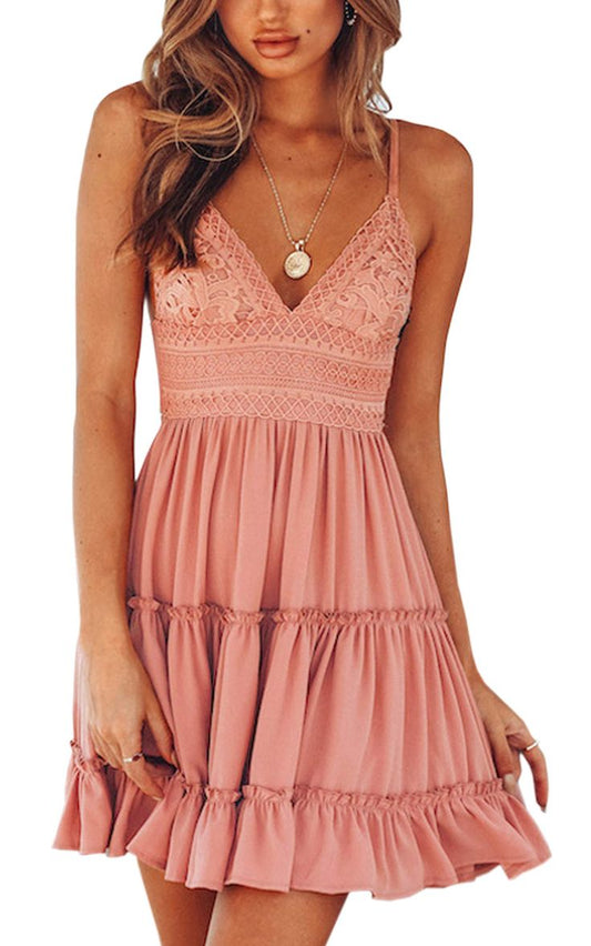 Ecowish Summer Dress For Women 2026 V Neck Spaghetti Strap Bowknot