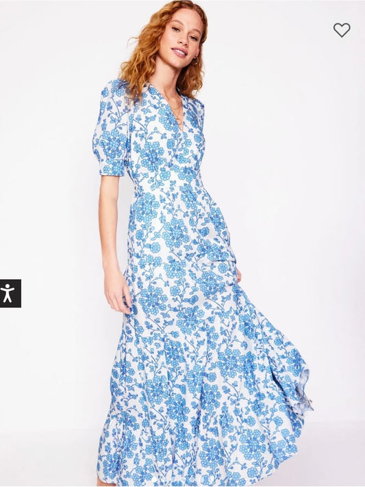 Boden Dress Boden White Maxi Dress With Blue Floral Print Color: Blue