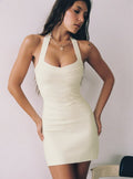 Izabette Halter Bandage Mini Dress Cream
