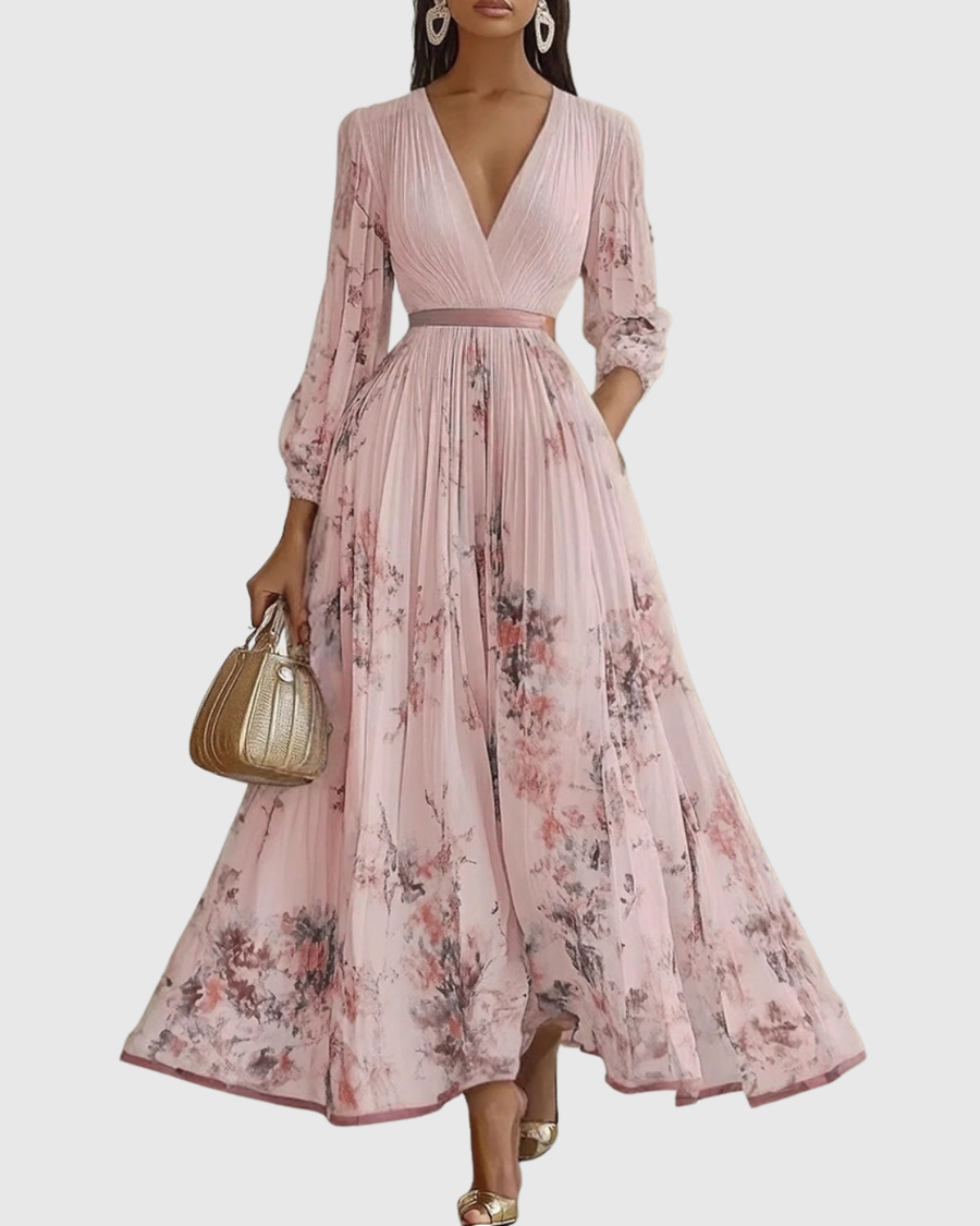 Rowella | Elegant Pleated Maxi Dress Pink