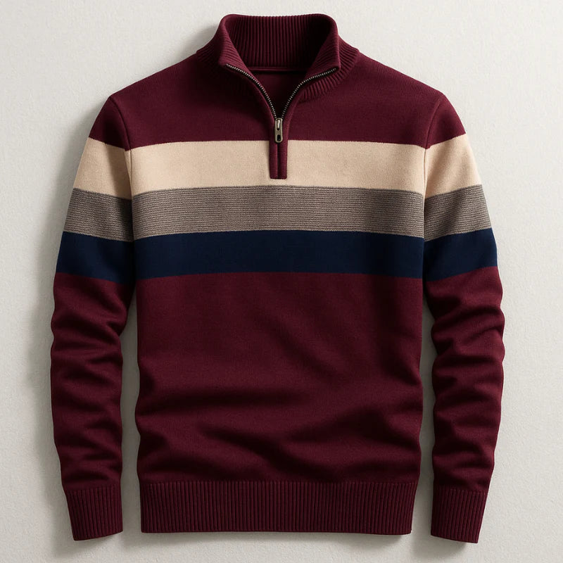Douglas - Stripe Quarter-Zip Cotton Pullover