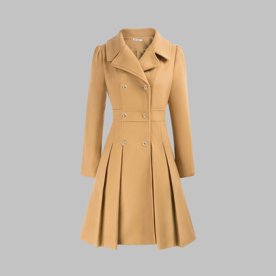 Dami - Classy Double Button Long Sleeve Coat Khaki