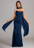 Sorrel Navy Chiffon Strapless Mermaid Bridesmaid Dress