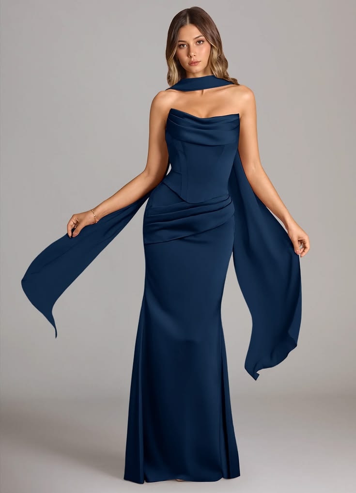 Bridesmaid Dress Chiffon Jewel Tones Mermaid Strapless Floor Length