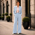 Light Blue Cropped Blazer Wide Leg Pantsuit Set, Wedding Guest Formal