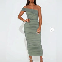 Fashion Nova Dress Fashion Nova Sage One Shoulder Dress Color: Green