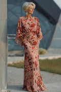 Dusty Rose Floral Ruched Sheath Mother Of The Bride Dress With Long