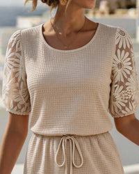 Nixi - Waffle Dress with Puff Sleeves
