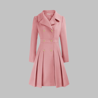Dami - Classy Double Button Long Sleeve Coat Pink