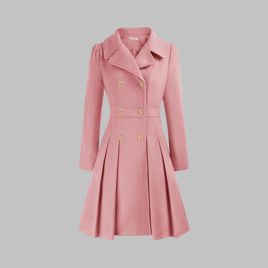 Dami - Classy Double Button Long Sleeve Coat Pink