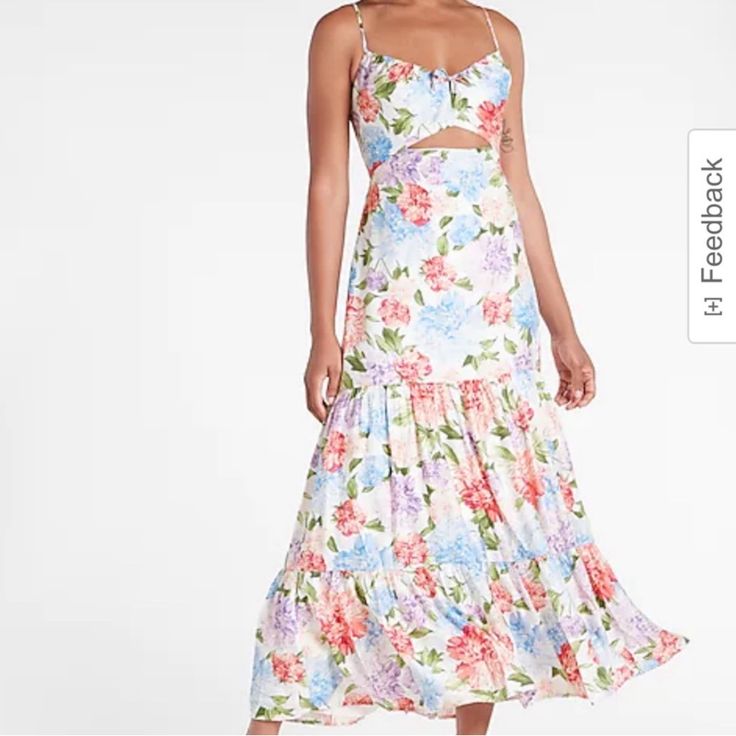 Express Dress Floral Sleeveless Maxi Dress Color: Blue Pink Size: L