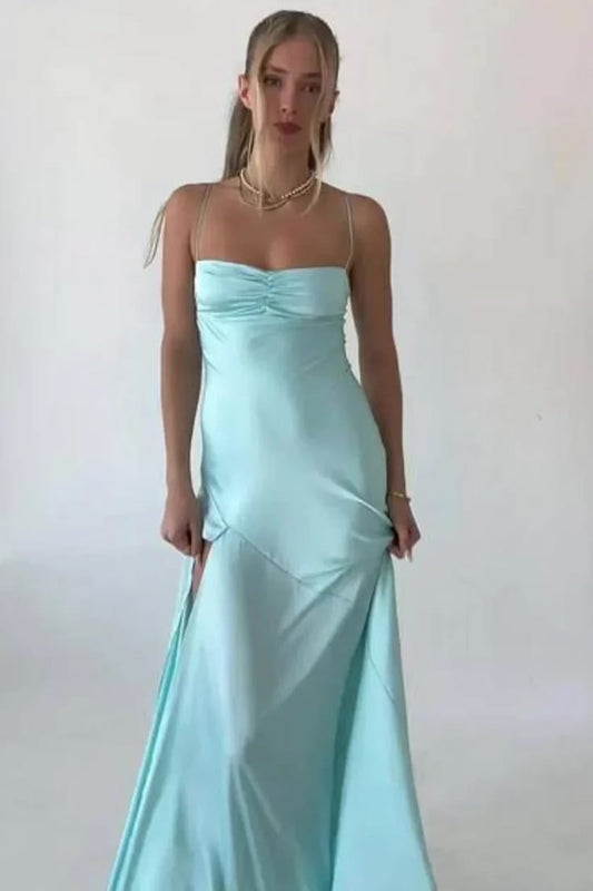Simple Sheath Spaghetti Straps Prom Dress Pink Long Party Dress With