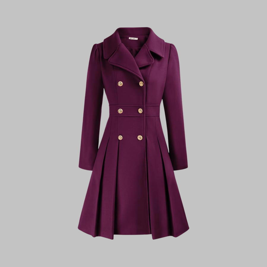 Dami - Classy Double Button Long Sleeve Coat Purple