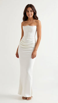Bella | Womens Wedding Guest Column Maxi Dress White