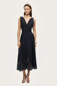 Women's Black Sleeveless Embroidered Midi Dress Small Nocturne