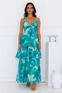 Electric Dreams Maxi Dress Green S Print