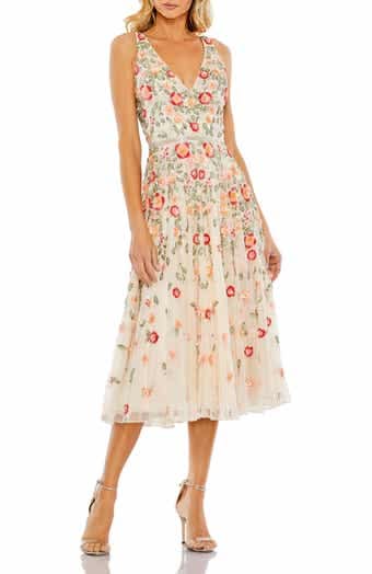 Embroidered Applique Wrap Over Flutter Sleeve Gown (Women)