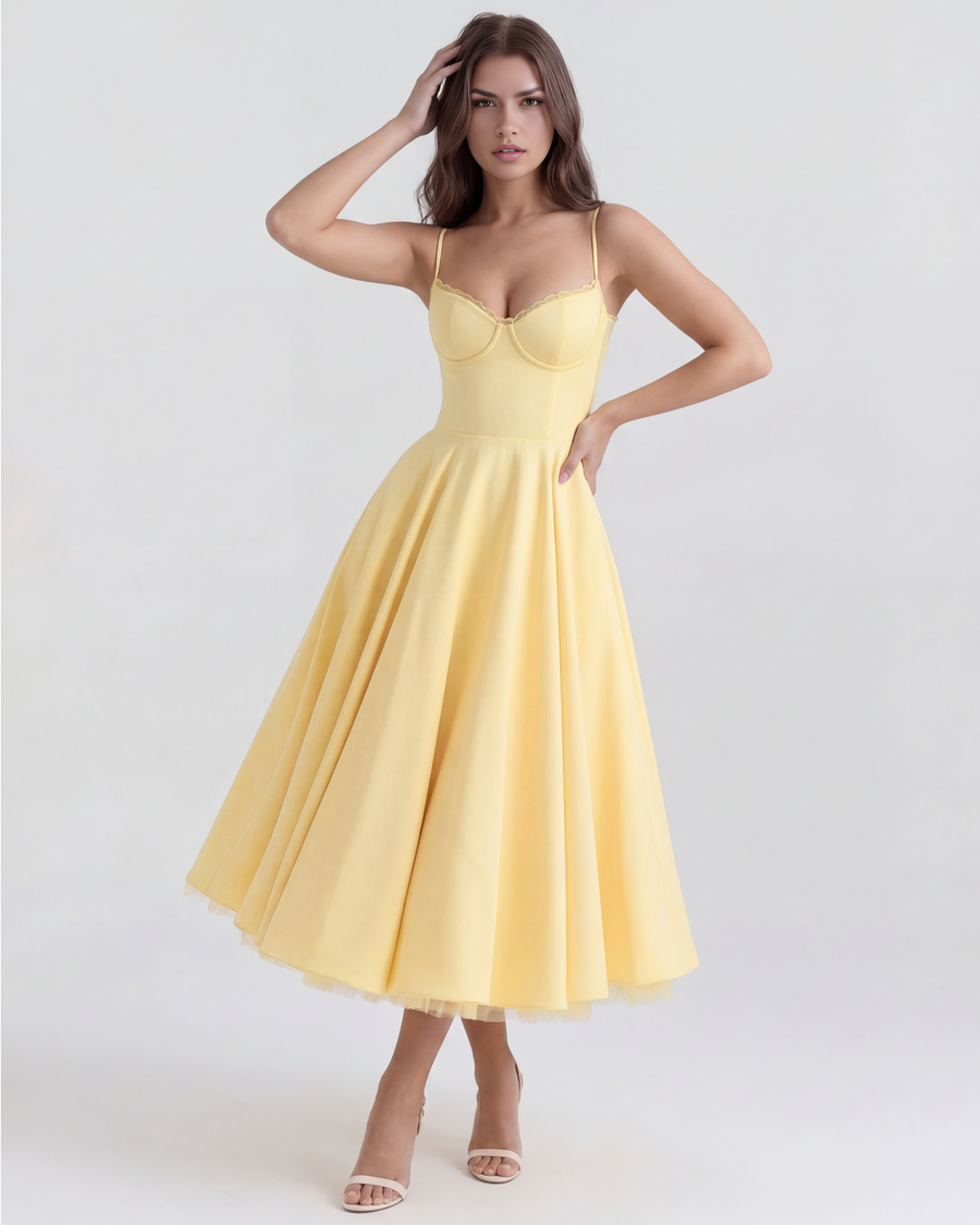 Antonia – Satin Midi Dress with Tulle Skirt
