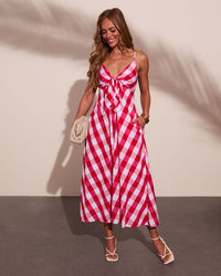 Saltwater Darling Cotton Gingham Print Maxi Dress Red Gingham